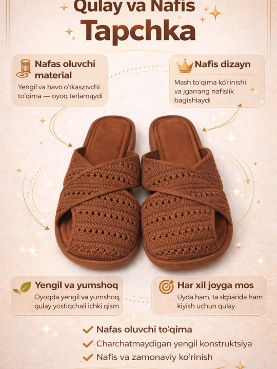 Ayollar tapchka, yozgi ayollar shippak, yengil oyoq kiyim, uy shippagi - 