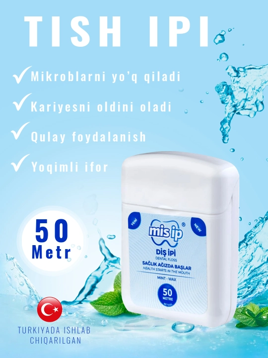 Tish ipi, tish tozalagich, ingichka, yalpiz hidli, 50 m - 