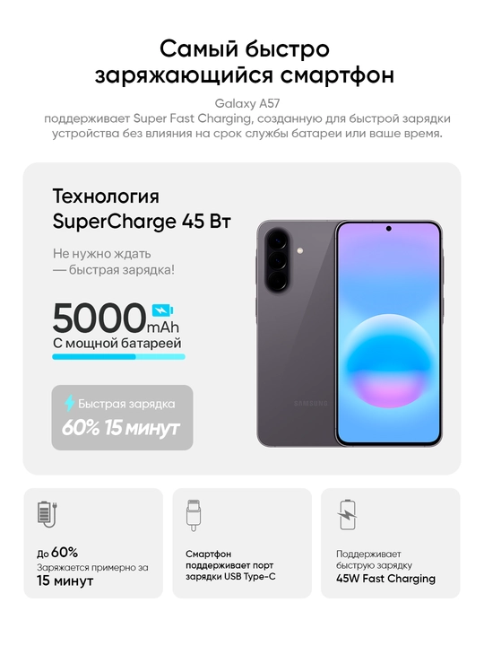 Смартфон Samsung Galaxy A57 5G - AMOLED дисплей, мощная батарея и современная камера