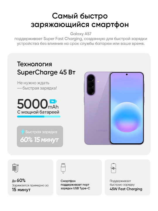 Смартфон Samsung Galaxy A57 5G - AMOLED дисплей, мощная батарея и современная камера