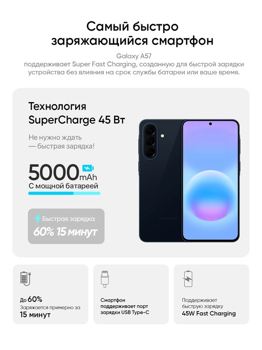Смартфон Samsung Galaxy A57 5G - AMOLED дисплей, мощная батарея и современная камера
