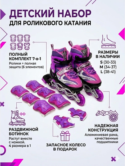 Раздвижные роликовые коньки с комплектом защиты