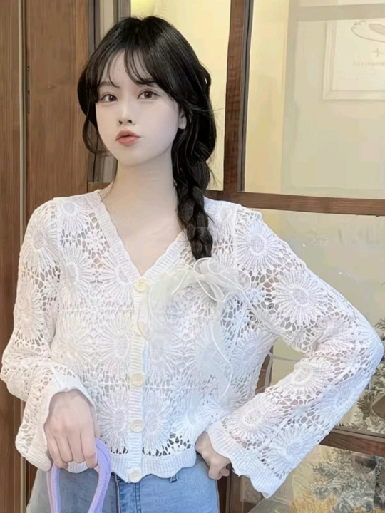 Женская прозрачная сетчатая блузка - 