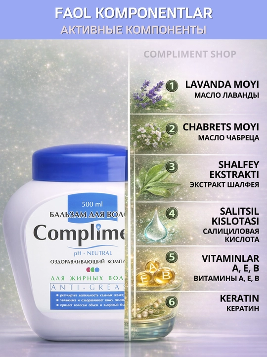 Soch uchun balzam, Compliment balzam sochlar uchun, sochlarning yumshoqligi, 500 ml
