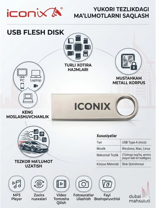 Iconix SE11 Dubai USB fleshka, kompyuter uchun xotira qurilmasi - 