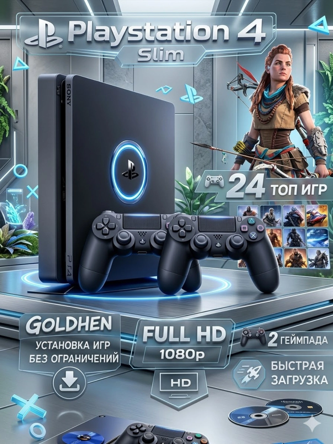 Игровая приставка Sony PlayStation 4 Slim/PRO 1ТБ, с 24 играми — GOLDHEN за 3799000 сум по лучшей цене. Uzum Market