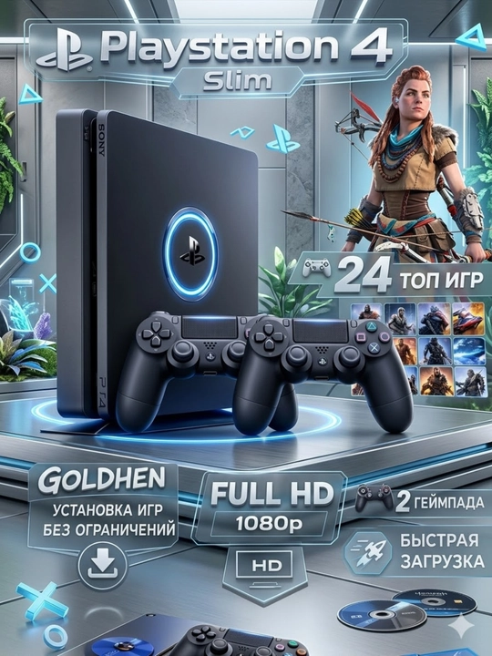 O'yin pristavkasi Sony PlayStation 4 Slim/PRO 1TB, 24 ta o'yin bilan - GOLDHEN - 