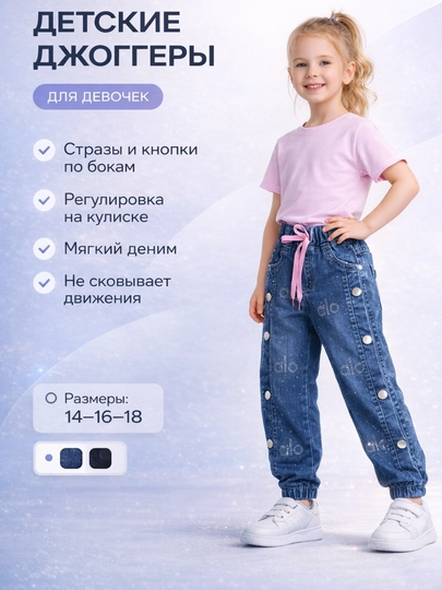 Детские джинсы для девочек возраст от 3 до 12 лет материал хлопковая джинсовая ткань