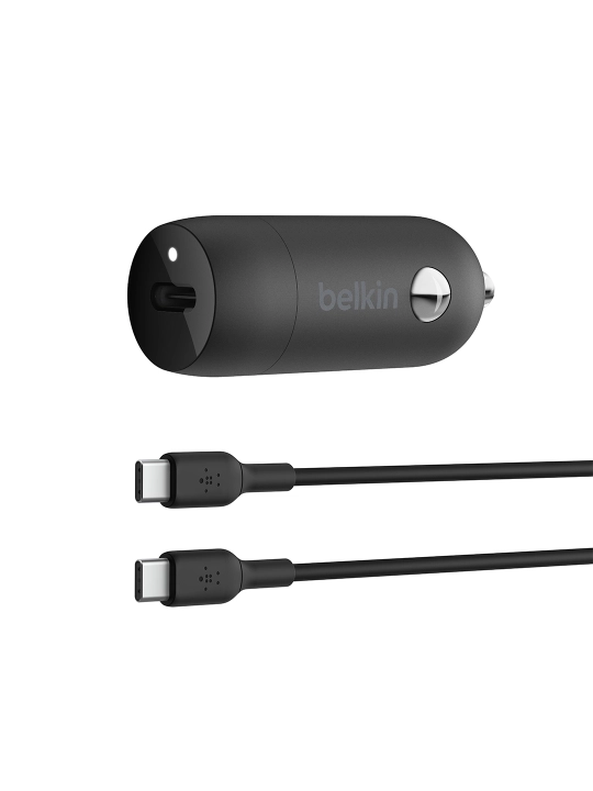Avtomobil zaryadkasi Belkin Type C 30W, PPS, kabel bilan