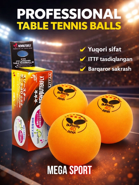 Stol tennisi shariklari 3 dona, professional 40 mm, barqaror sakrash, yuqori sifat - 