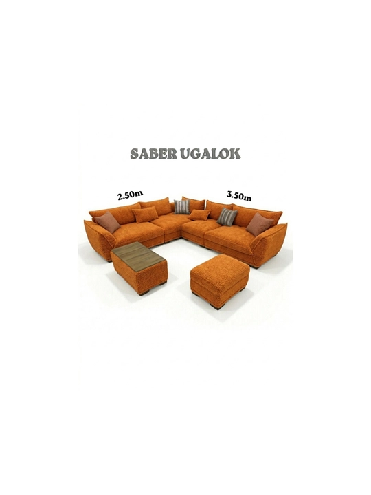 Угловой SABER диван 2.50x3.50, набук, турецкий механизм, пуф со столом - 