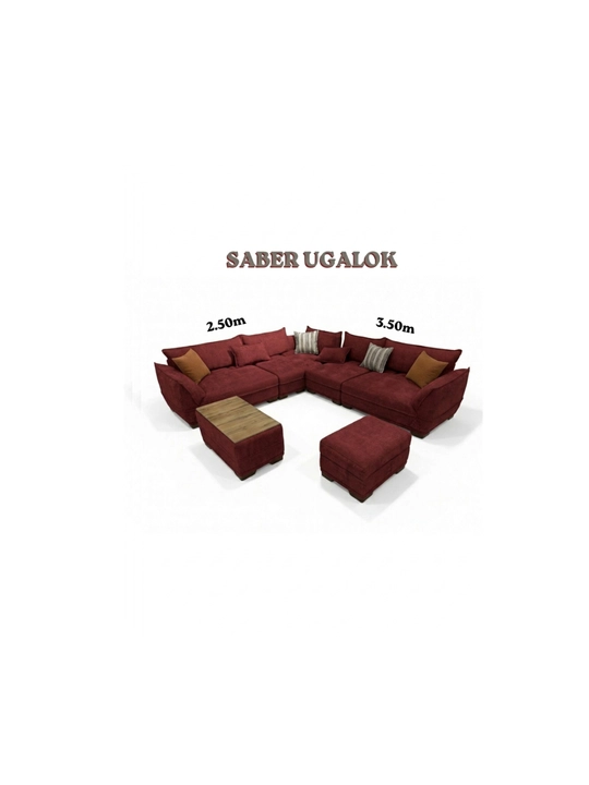 Угловой SABER диван 2.50x3.50, набук, турецкий механизм, пуф со столом - 
