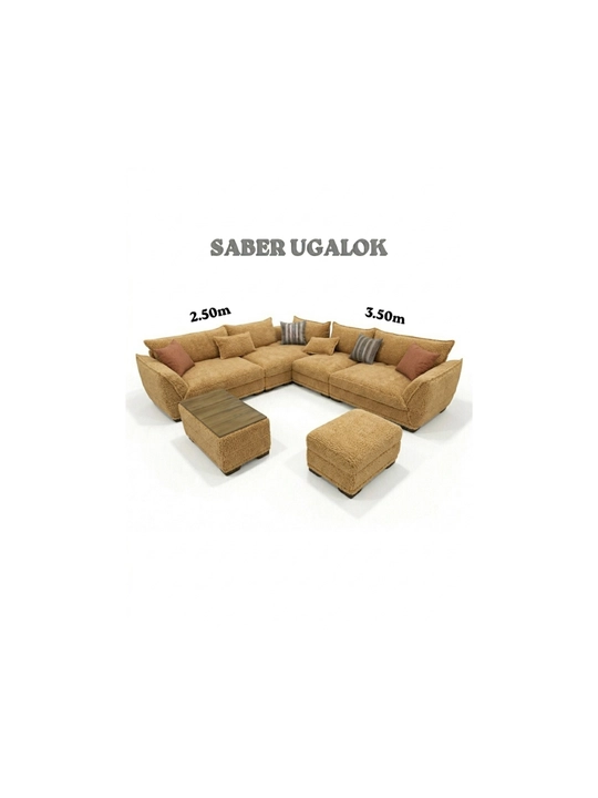 Угловой SABER диван 2.50x3.50, набук, турецкий механизм, пуф со столом - 