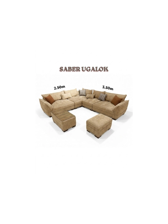 Угловой SABER диван 2.50x3.50, набук, турецкий механизм, пуф со столом - 