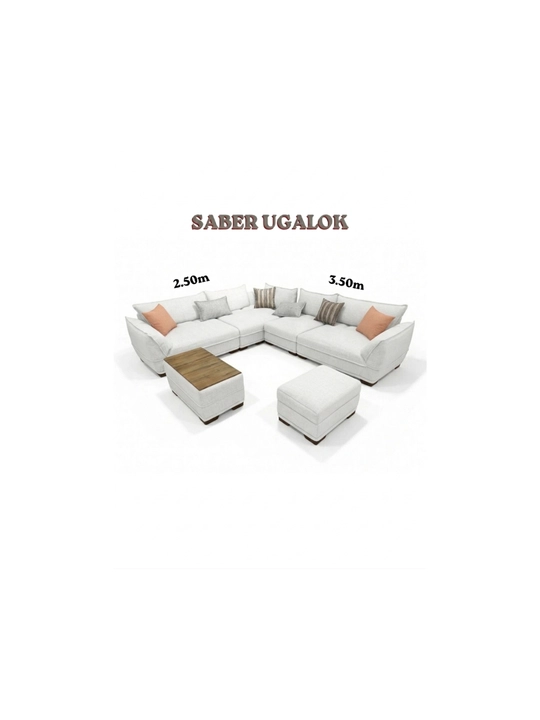 Угловой SABER диван 2.50x3.50, набук, турецкий механизм, пуф со столом - 