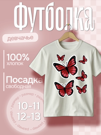 Футболка с принтом для девочек 10-11-12-13 лет
