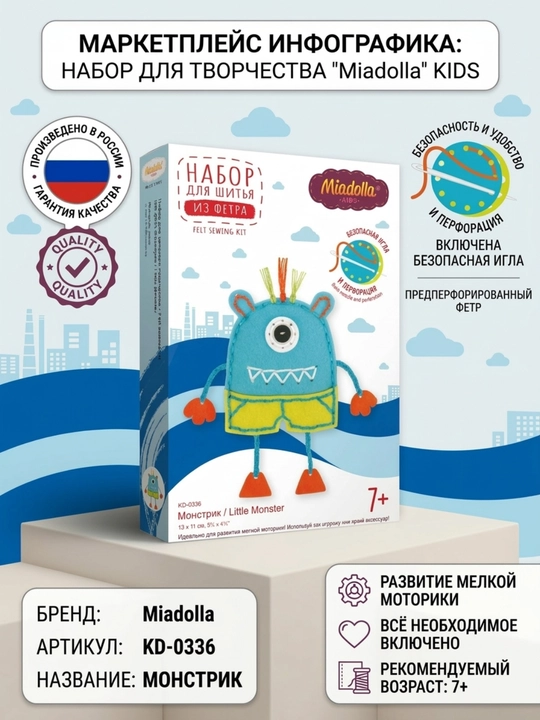 Набор для шитья Miadolla монстрик, мягкая игрушка своими руками