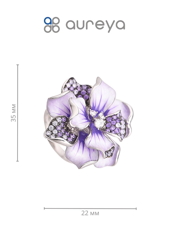 Кольцо из серебра 925 пробы с родием, вставки: фианит, эмаль (R314136ENASK925)