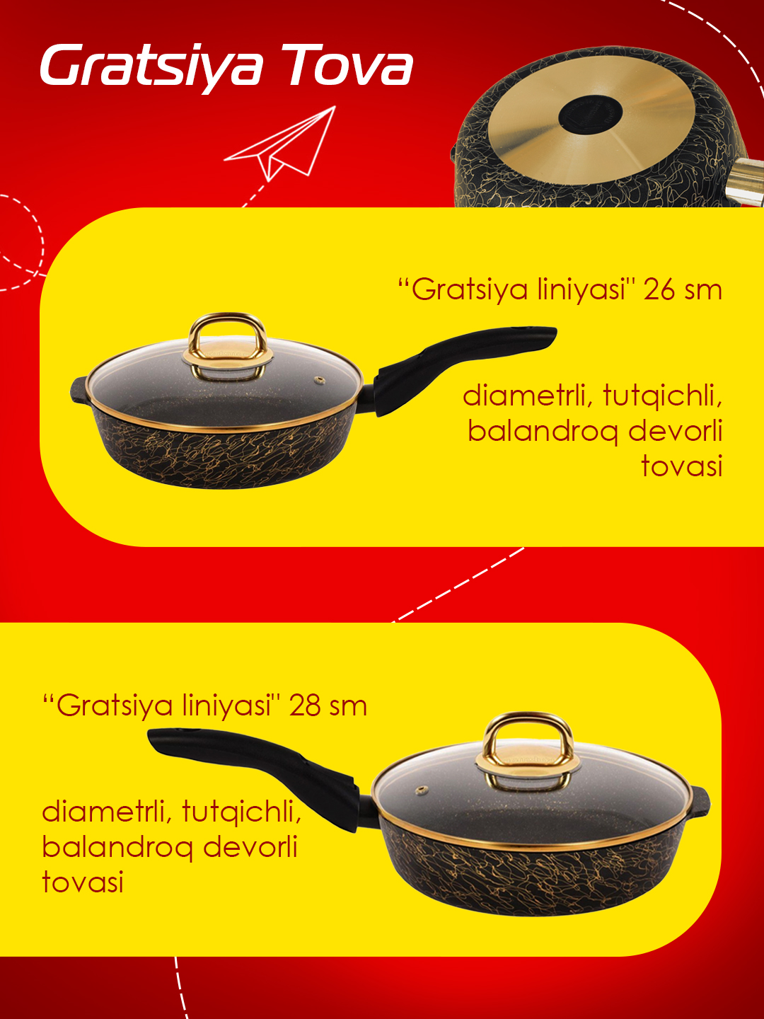 Tova Kukmara "Gratsiya" tutqichli, shisha qopqoq bilan, qora va oltin