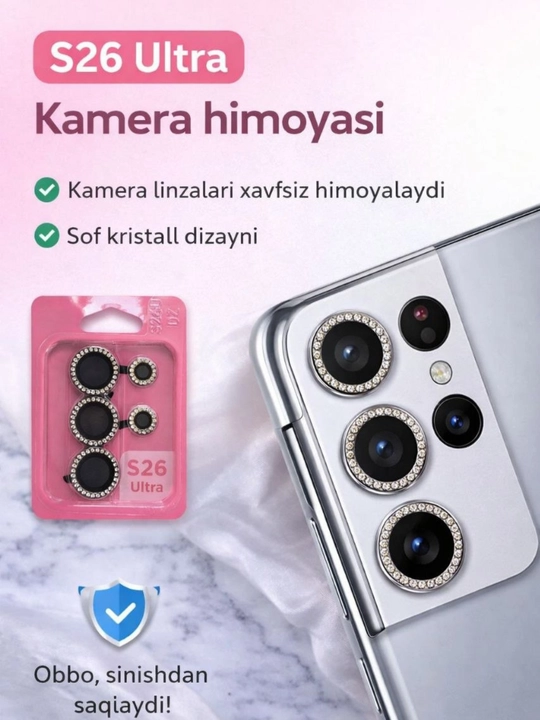 S25 Ultra va S26 Ultra smartfonlari kamerasi uchun bezakli himoya halqalari