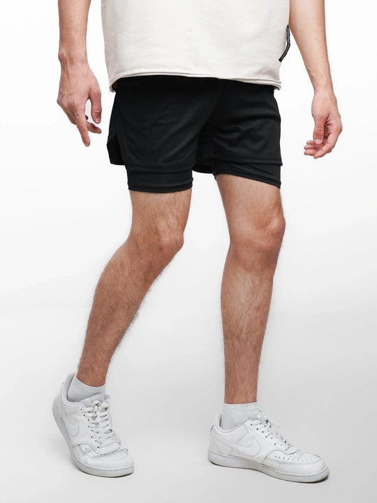 Erkaklar uchun sport shortlari, 2-tasi-1 da, kompression qatlam va cho‘ntaklar bilan