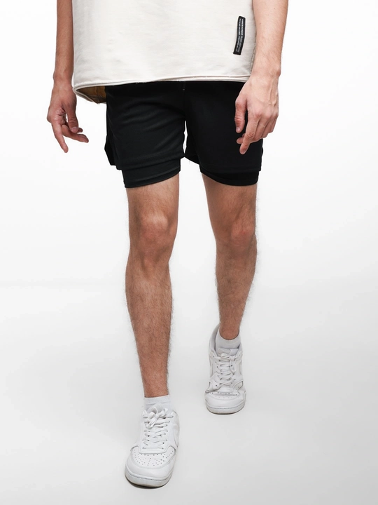 Erkaklar uchun sport shortlari, 2-tasi-1 da, kompression qatlam va cho‘ntaklar bilan