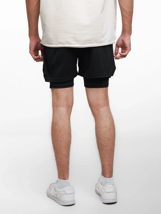 Erkaklar uchun sport shortlari, 2-tasi-1 da, kompression qatlam va cho‘ntaklar bilan