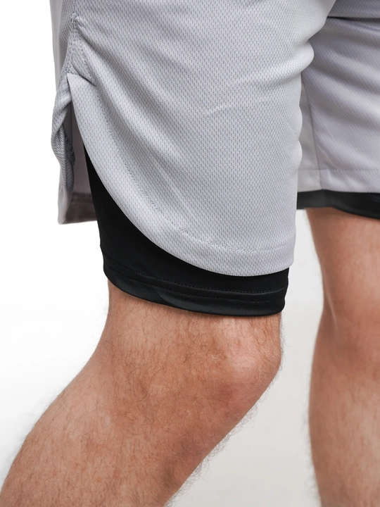 Erkaklar uchun sport shortlari, 2-tasi-1 da, kompression qatlam va cho‘ntaklar bilan