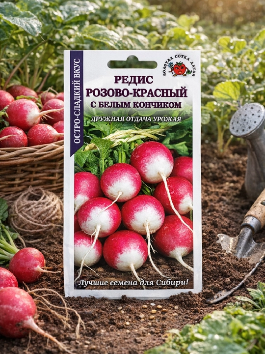 Семена редис Розово-красный, с белым кончиком, Золотая сотка Алтая - 