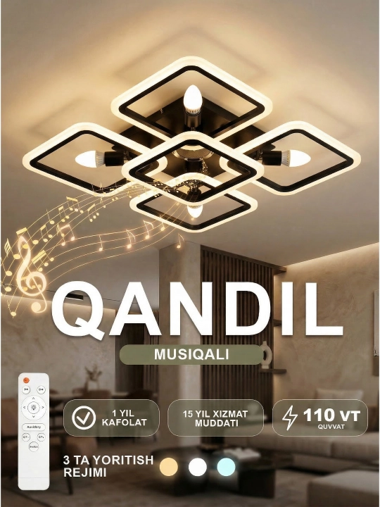 Masofadan boshqariladigan musiqiy qandil, yotoqxona va oshxona uchun 3 xil yoritish rejimi - 