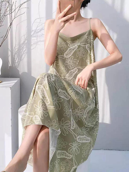 Ayollar tungi ko‘ylagi, yozgi slip dress, viskoza, keng fason, uy kiyimi