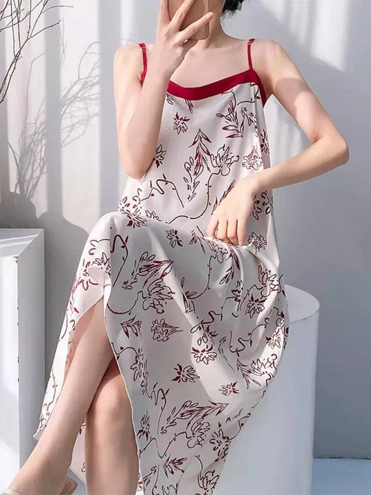 Ayollar tungi ko‘ylagi, yozgi slip dress, viskoza, keng fason, uy kiyimi