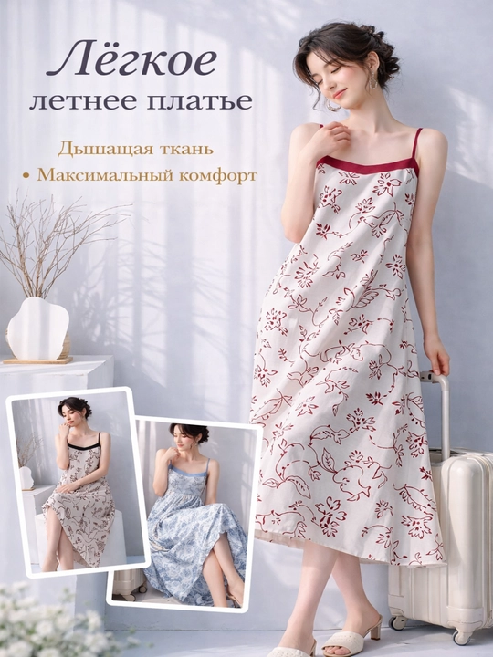 Ayollar tungi ko‘ylagi, yozgi slip dress, viskoza, keng fason, uy kiyimi