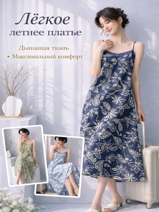 Ayollar tungi ko‘ylagi, yozgi slip dress, viskoza, keng fason, uy kiyimi