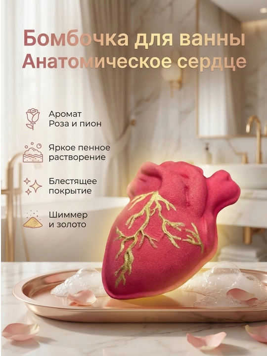 Бомбочка для ванны «Анатомическое Сердце» с золочением — SPA-ритуал и декор - 