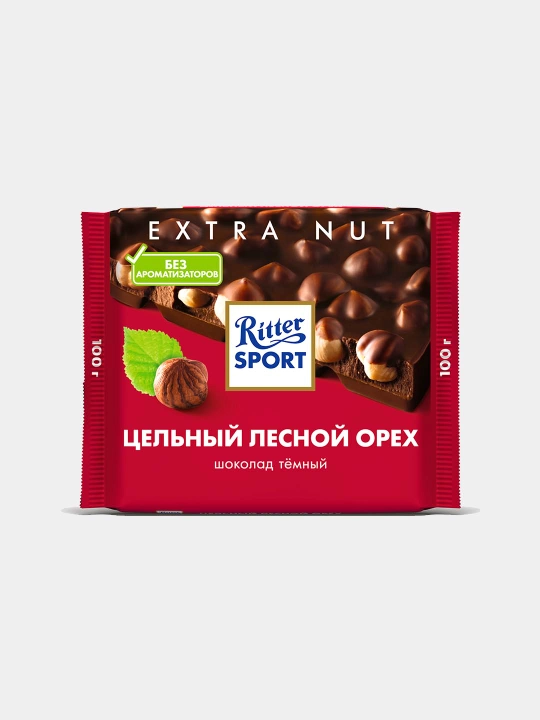 Ritter Sport qora shokolad, butun findiq bilan, 100 g - 