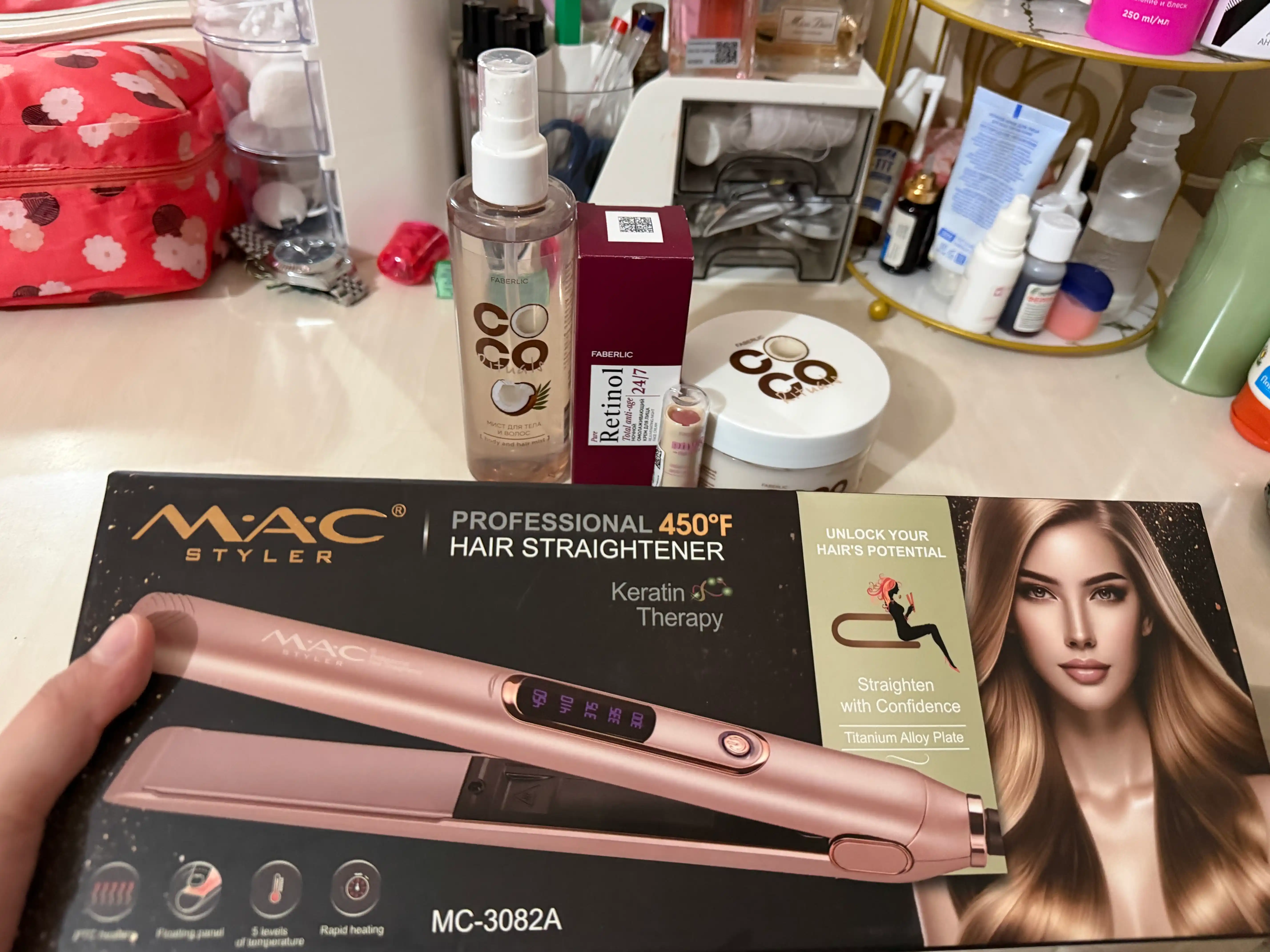 Soch dazmoli MAC Styler, professional soch tekislagich, titan plastinali, soch to‘g‘rilash