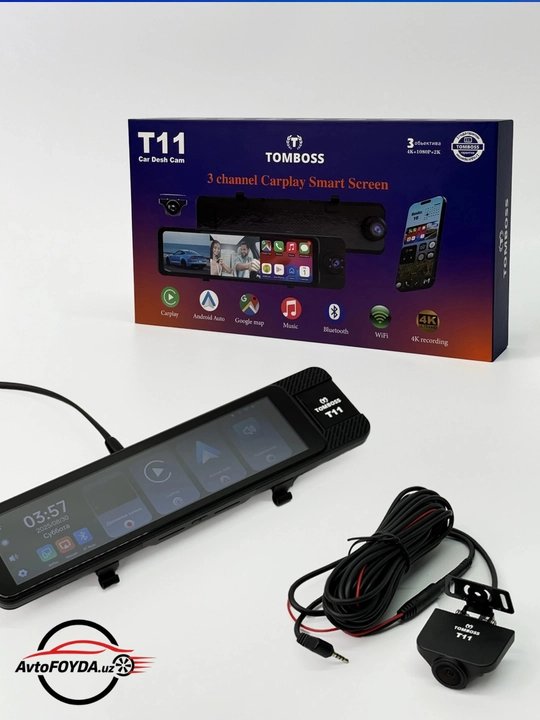 Видеорегистратор TOMBOSS T11 3 камеры, WiFi, 11 IPS экран, 4K, CarPlay