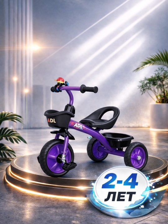 Bolalar uchun, uch g‘ildirakli velosipedi, chiroq bilan
