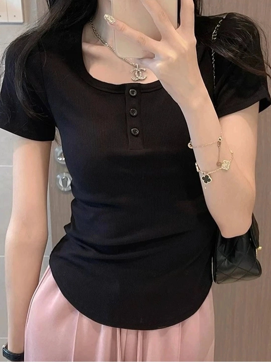 Krop top tugmali, 95% paxta