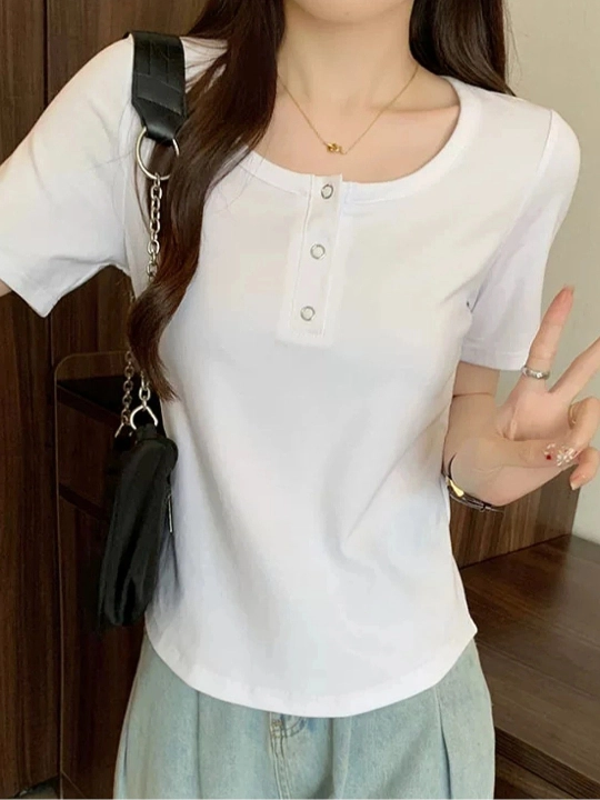 Krop top tugmali, 95% paxta