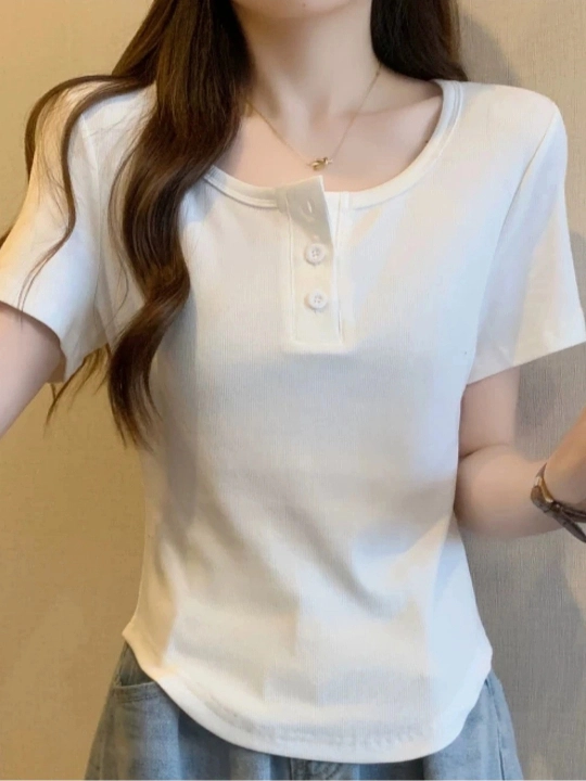 Krop top tugmali, 95% paxta