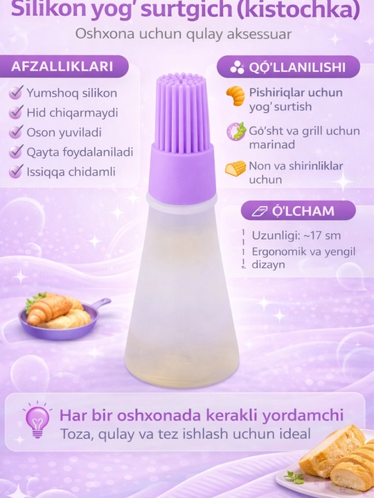 Tuxum va yog‘ surish uchun silikon cho‘tka-idish, oshxona uchun, ranglar assorti