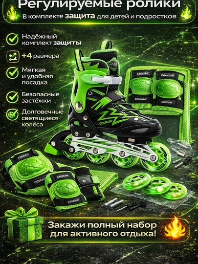 Регулируемые детские ролики с защитой полный комплект