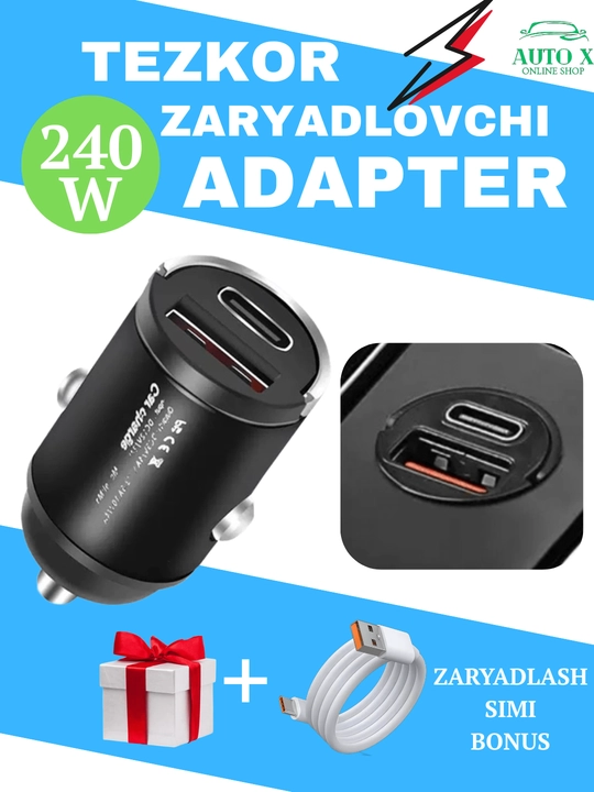 Avtomobil tezkor zaryadlash qurilmasi 12V/24V universal adapteri, usb zaryadlagich - 