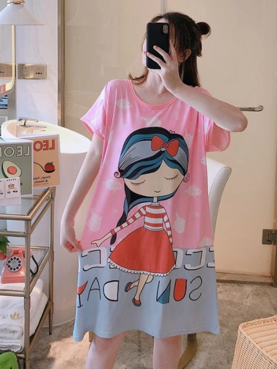 Ayollar tungi ko‘ylagi, uy kiyimi, pijama, multfilm qahramonli  – keng va qulay uy kiyimi - 