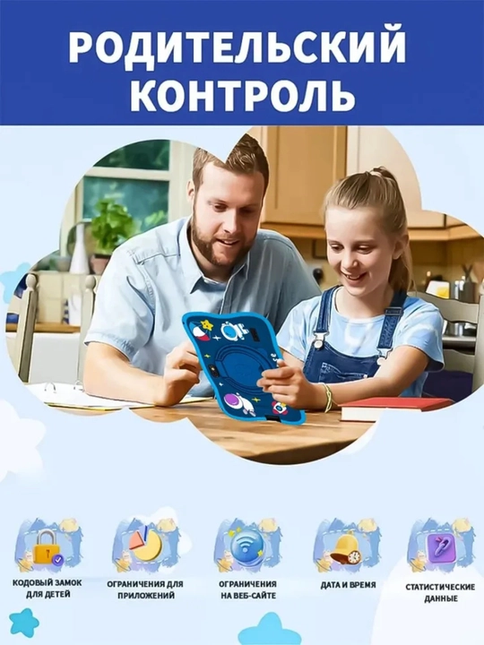 Детский планшет 10 дюймов 128 ГБ Android 13 — обучение, игры и родительский контроль