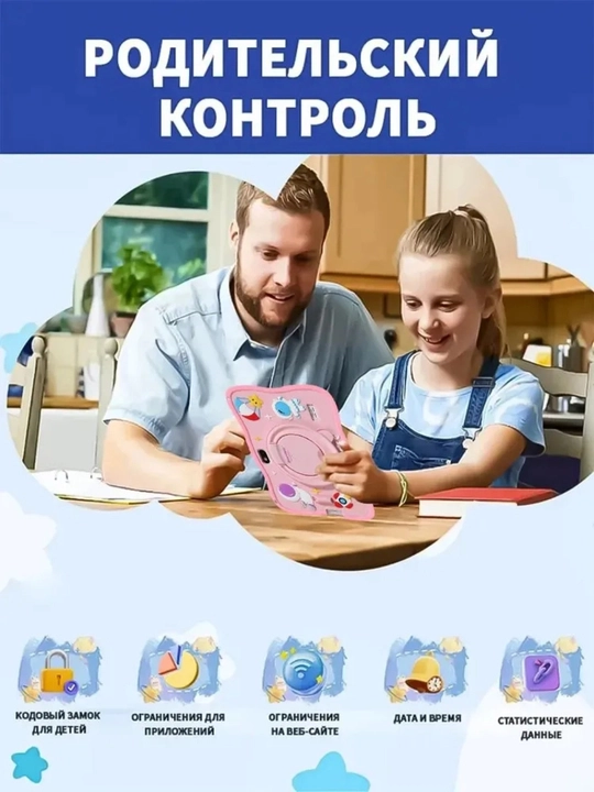 Детский планшет 10 дюймов 128 ГБ Android 13 — обучение, игры и родительский контроль