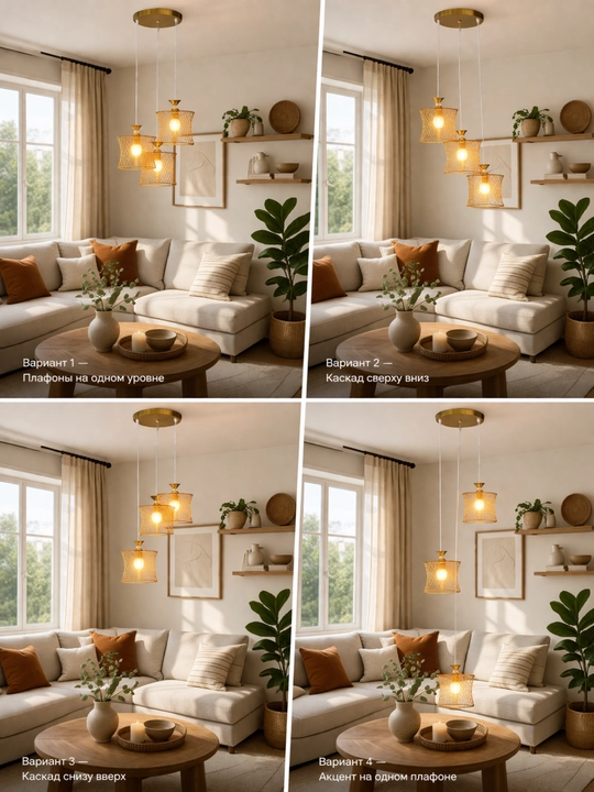 Osma dizayner lyustra, 3 ta plafon, balandligi sozlanadi, E27 patron, 20 m² gacha, LOFT