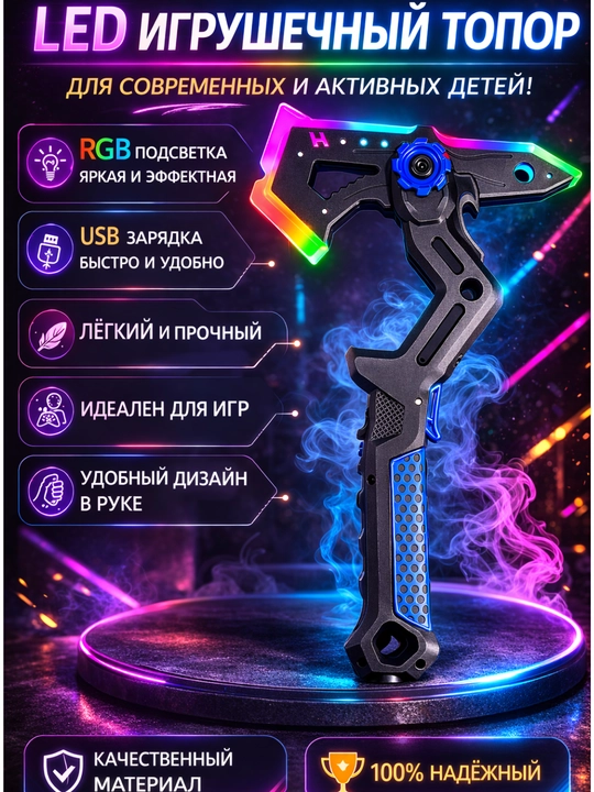 Светящийся LED игровой набор фантазийного оружия – меч и топор, USB зарядка